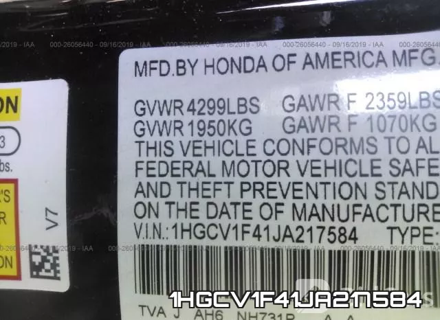 1HGCV1F41JA217584 фото 10