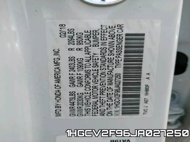 1HGCV2F96JA027250 фото 2