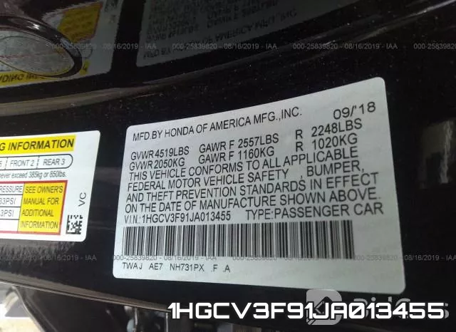 1HGCV3F91JA013455 фото 10