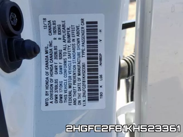 2HGFC2F81KH523361 фото 2