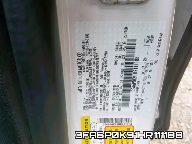 3FA6P0K91HR111188 фото 2