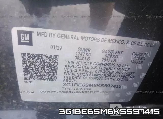 3G1BE6SM6KS597415 фото 10