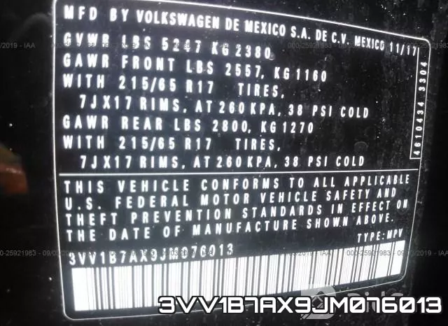 3VV1B7AX9JM076013 фото 10