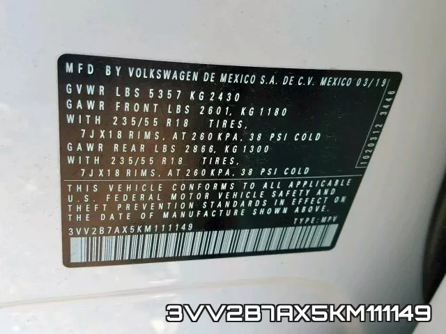 3VV2B7AX5KM111149 фото 2