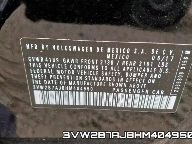 3VW2B7AJ8HM404950 фото 2