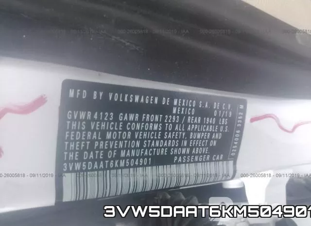 3VW5DAAT6KM504901 фото 10
