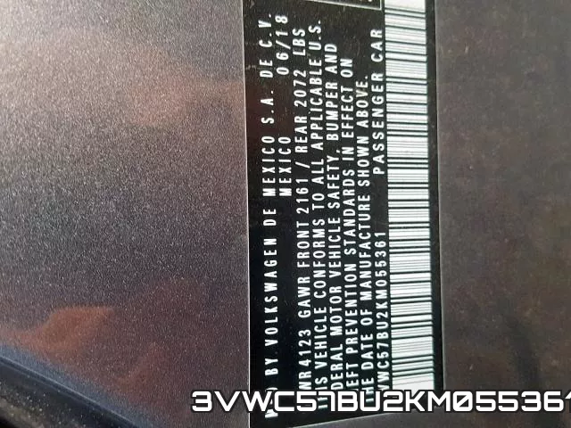 3VWC57BU2KM055361 фото 2
