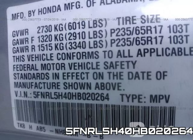 5FNRL5H40HB020264 фото 10