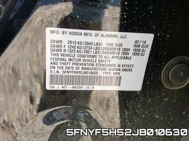 5FNYF5H52JB010630 фото 2