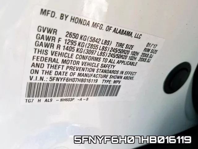 5FNYF6H07HB016119 фото 2