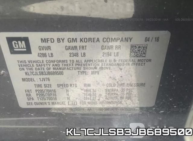 KL7CJLSB3JB689500 фото 10