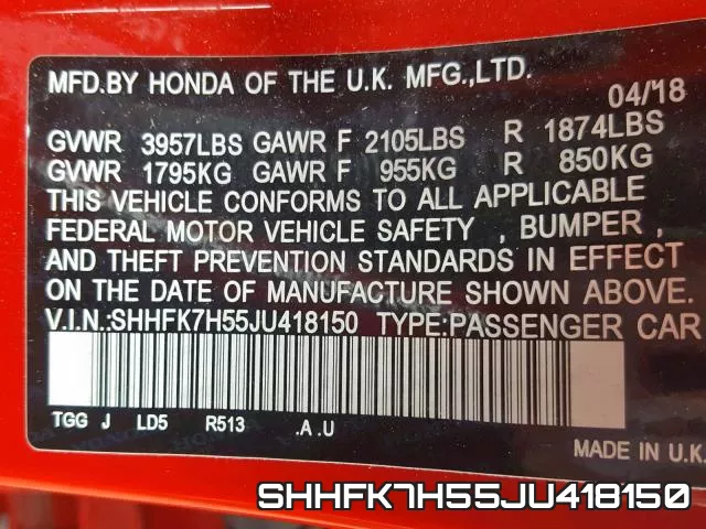 SHHFK7H55JU418150 фото 2