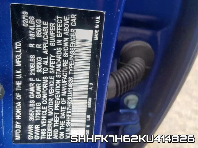 SHHFK7H62KU414826 фото 2