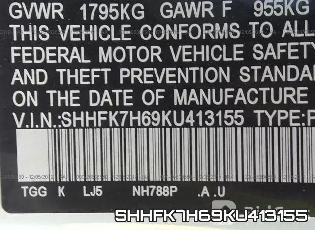 SHHFK7H69KU413155 фото 10