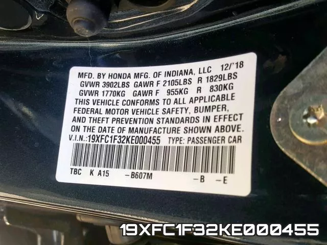 19XFC1F32KE000455 фото 2