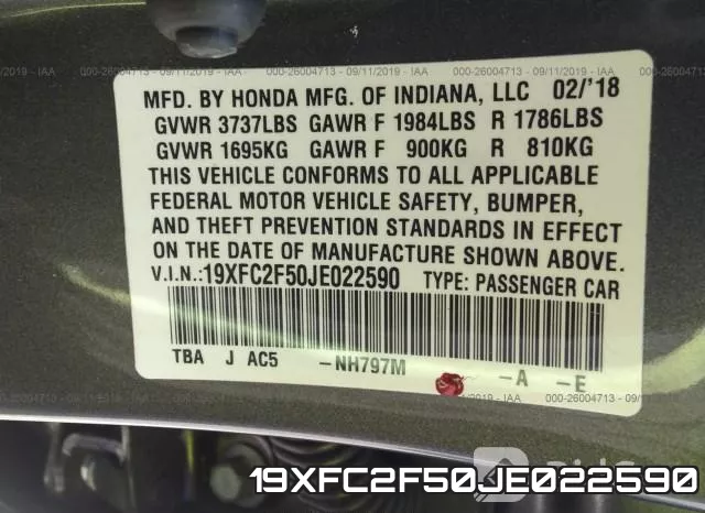 19XFC2F50JE022590 фото 10