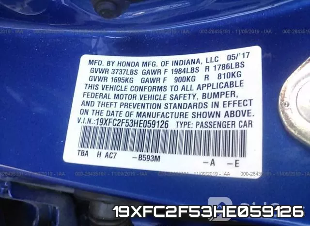 19XFC2F53HE059126 фото 10