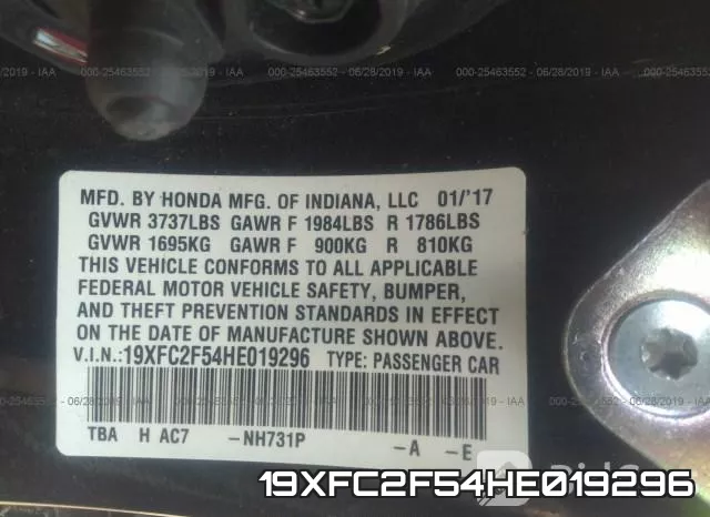19XFC2F54HE019296 фото 10