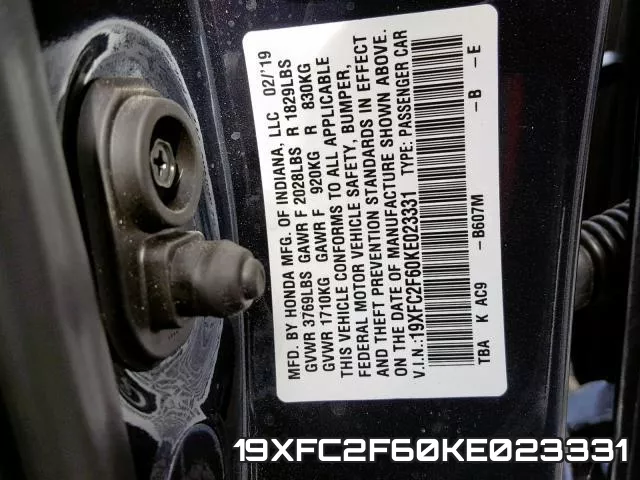 19XFC2F60KE023331 фото 2