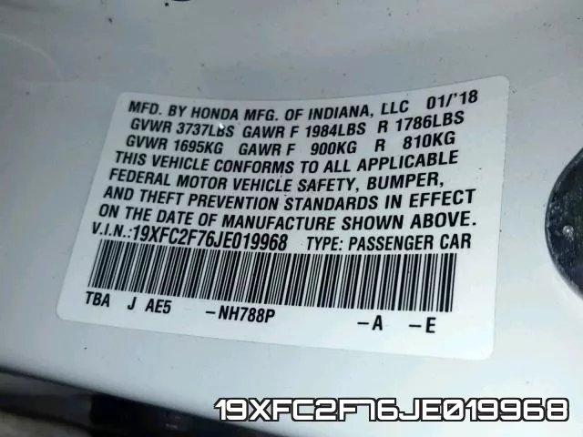 19XFC2F76JE019968 фото 2
