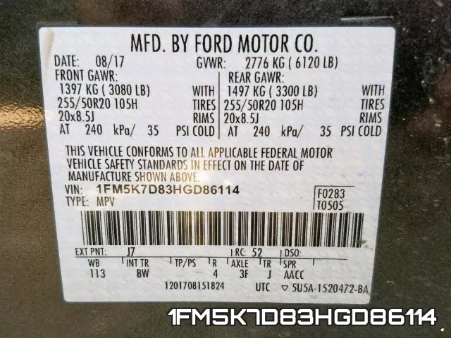 1FM5K7D83HGD86114 фото 2
