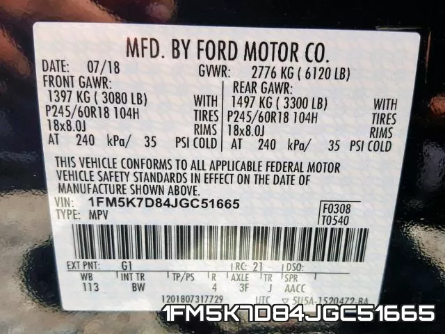 1FM5K7D84JGC51665 фото 2