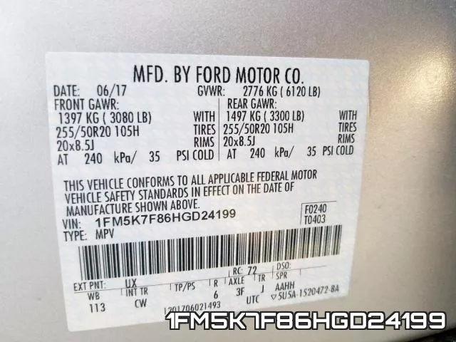 1FM5K7F86HGD24199 фото 2