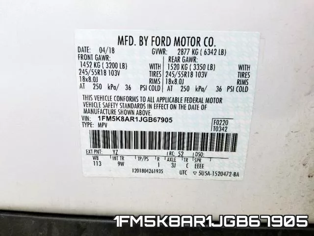 1FM5K8AR1JGB67905 фото 2