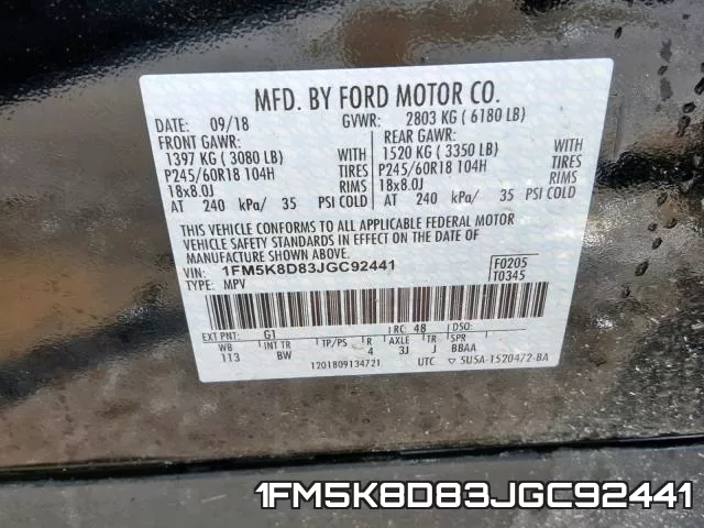 1FM5K8D83JGC92441 фото 2