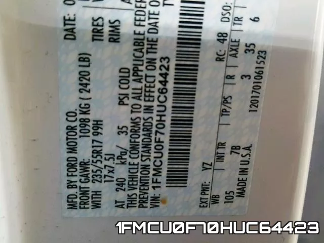 1FMCU0F70HUC64423 фото 2