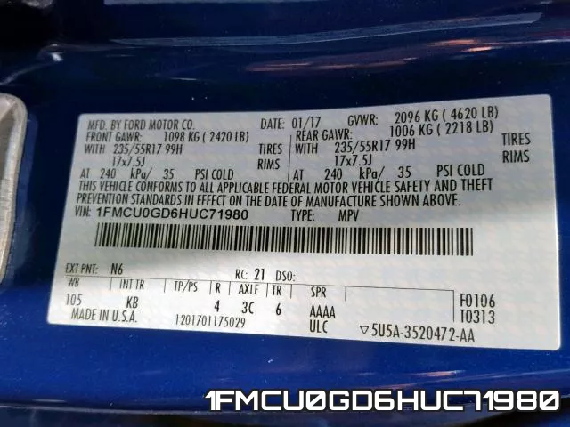 1FMCU0GD6HUC71980 фото 2