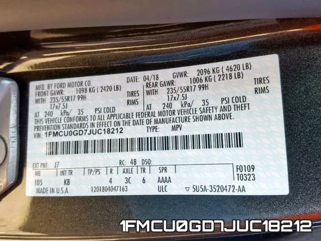 1FMCU0GD7JUC18212 фото 2