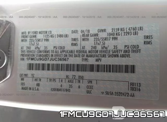 1FMCU9GD7JUC36567 фото 10