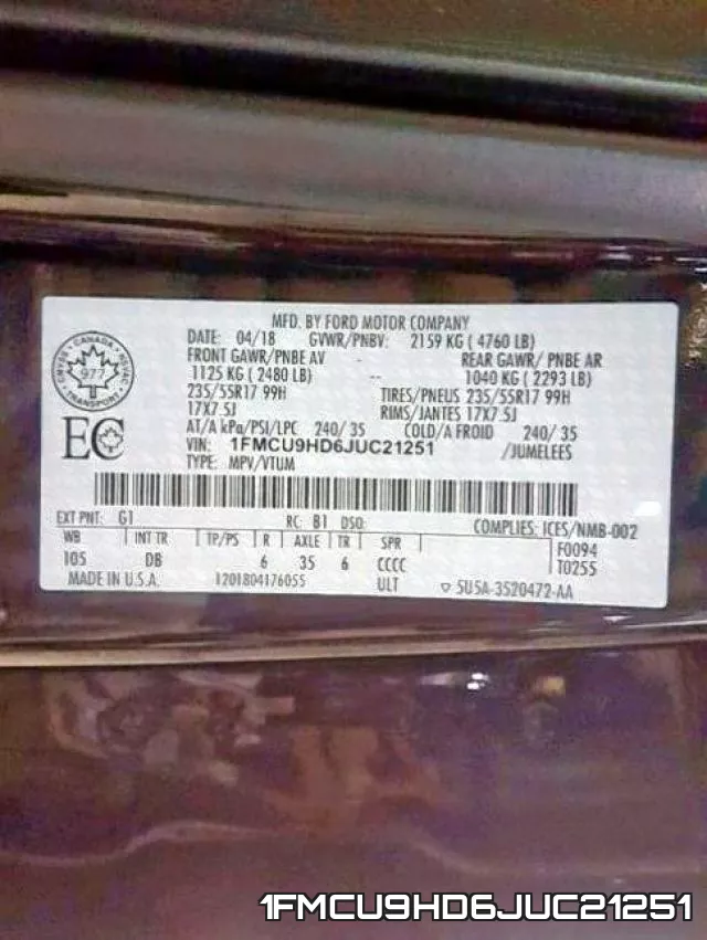 1FMCU9HD6JUC21251 фото 2