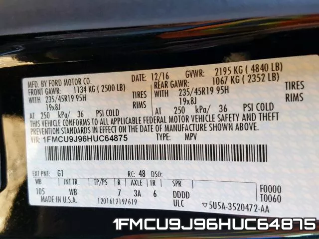 1FMCU9J96HUC64875 фото 2