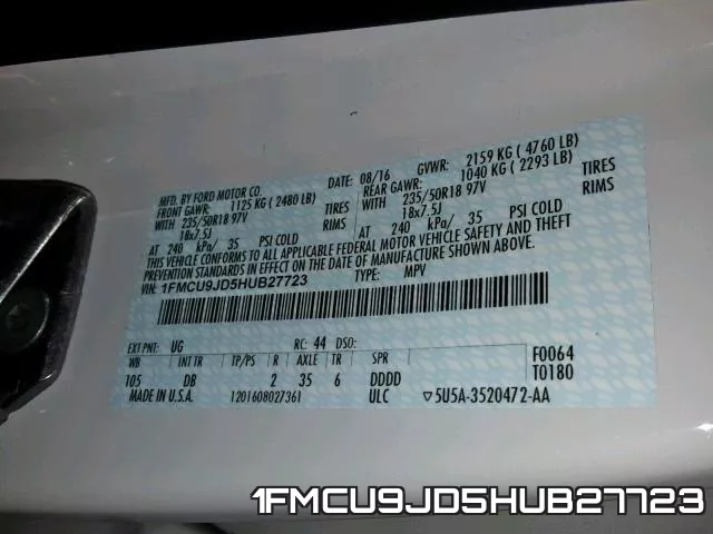 1FMCU9JD5HUB27723 фото 2