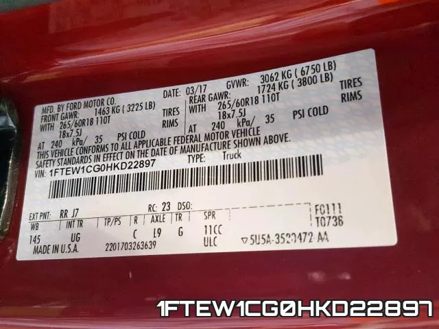 1FTEW1CG0HKD22897 фото 2