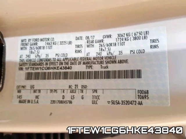 1FTEW1CG6HKE43840 фото 2
