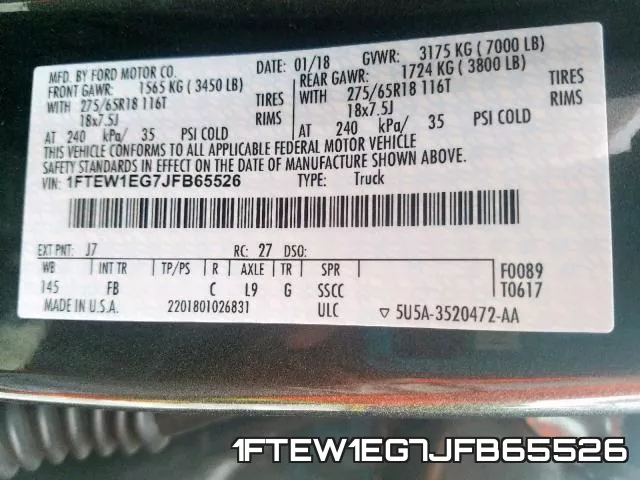 1FTEW1EG7JFB65526 фото 2