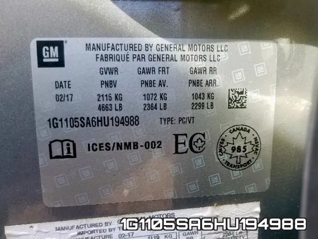 1G1105SA6HU194988 фото 2