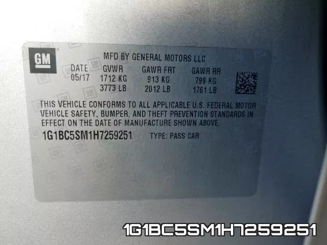 1G1BC5SM1H7259251 фото 2