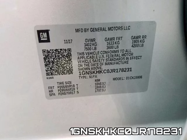1GNSKHKC0JR178231 фото 2