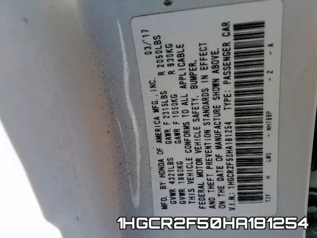 1HGCR2F50HA181254 фото 2