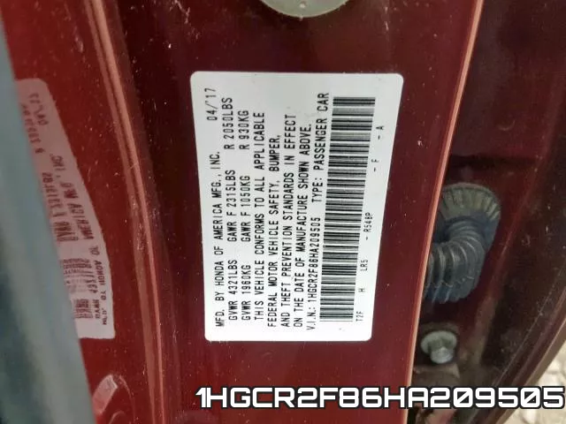1HGCR2F86HA209505 фото 2