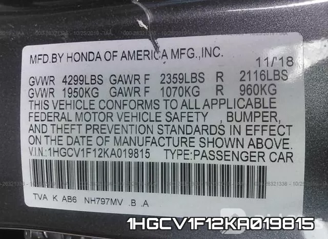 1HGCV1F12KA019815 фото 10