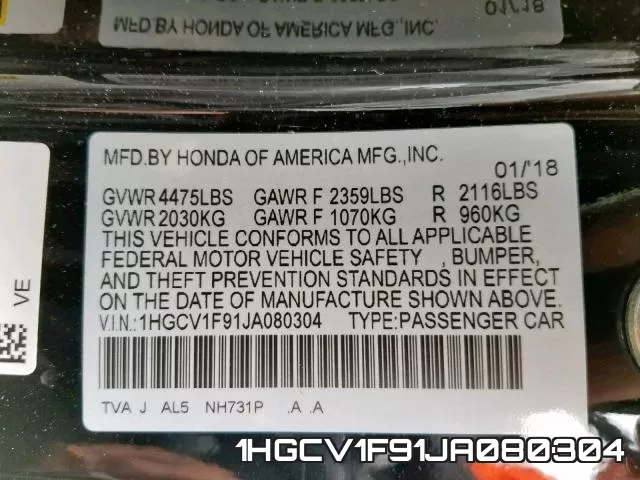 1HGCV1F91JA080304 фото 2