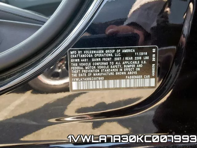1VWLA7A30KC007993 фото 2