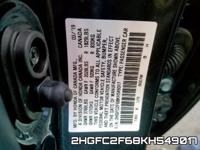 2HGFC2F68KH549017 фото 2