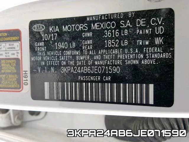 3KPA24AB6JE071590 фото 2