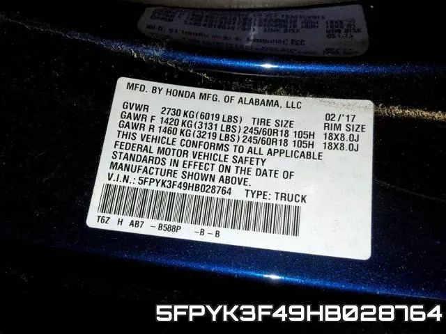 5FPYK3F49HB028764 фото 2